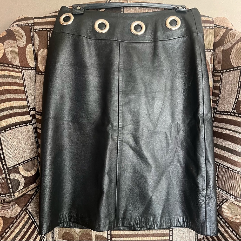 Victoria's Secret Black Leather Pencil Skirt with Grommet Accents